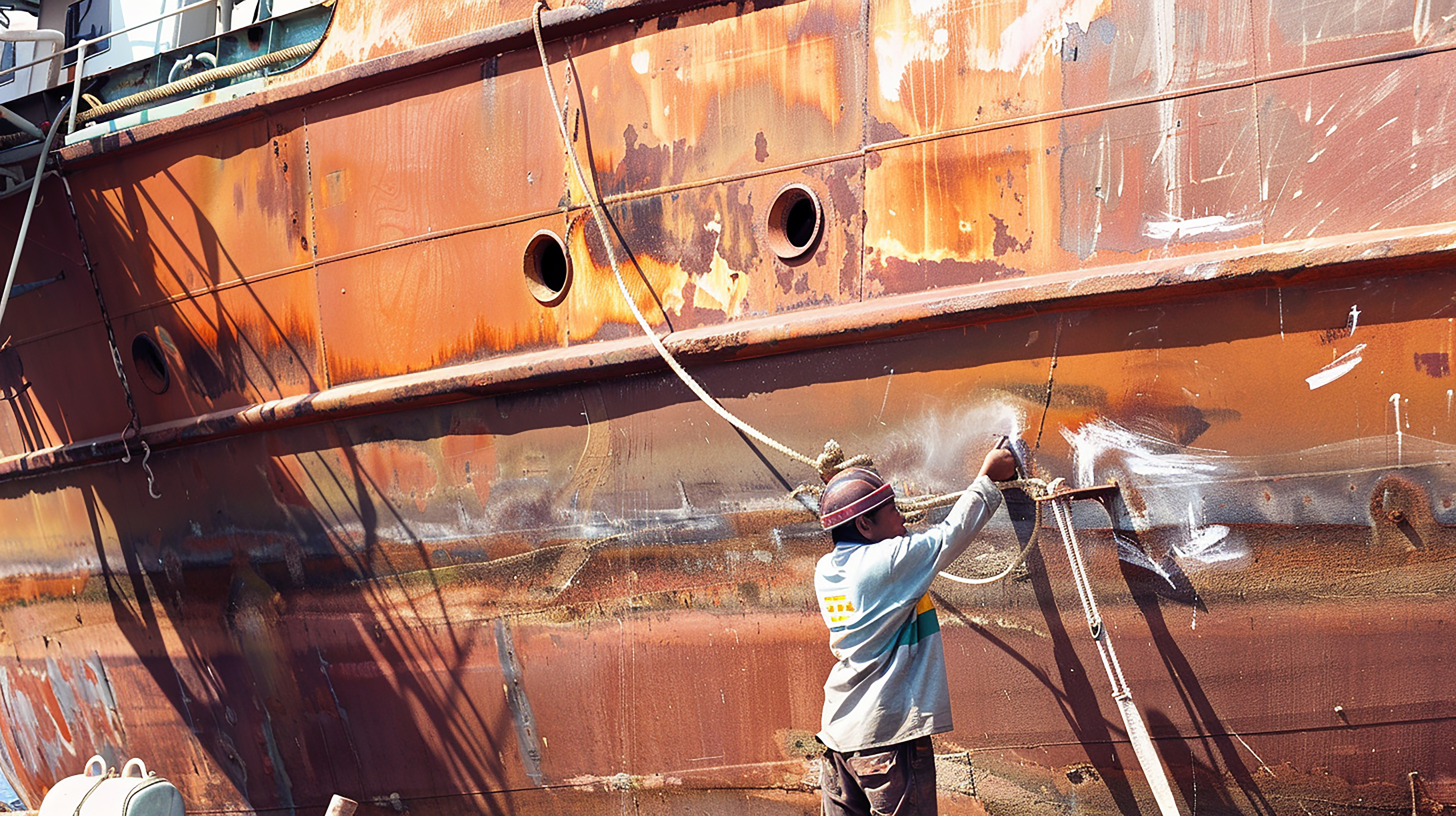 A person spraying a boat AI-generated content may be incorrect.
